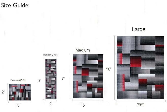 HR 5’ x 7’ Rug in Lava - Premium Quality Lava/Black/Gray Abstract Geometric Modern Squares Pattern Area Rug - Contemporary Styling for Living Room, Bedroom - Unique Home Décor