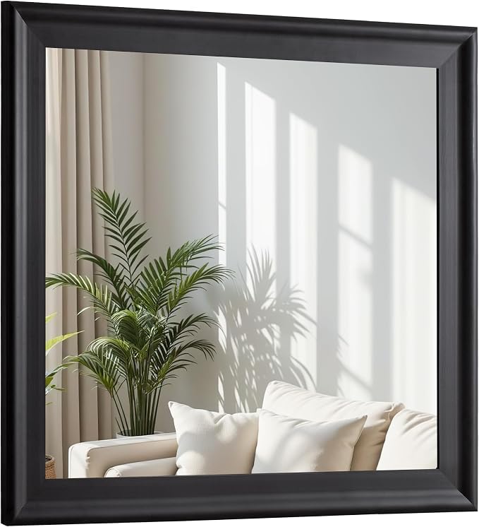 CULER Black Wall Mirror for Bathroom,Rectangle 30 x 30 inch Hanging Vanity Mirrors for Living Room,Bedroom,Entryway