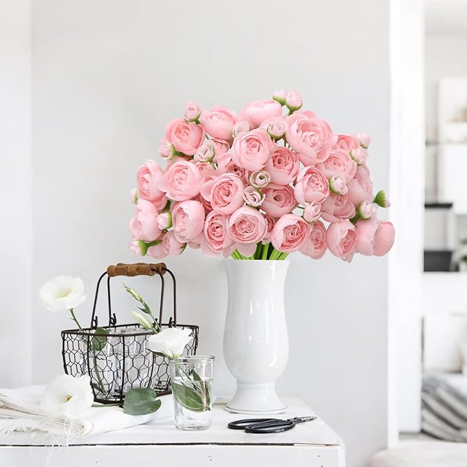 Ranunculus Artificial Flower,18 Pcs Pink Faux Silk Mini Peony Flowers Fake Peonies Wedding Flowers DIY Bouquet for Centerpieces Arrangements Bridal Shower Decorations (Pink)