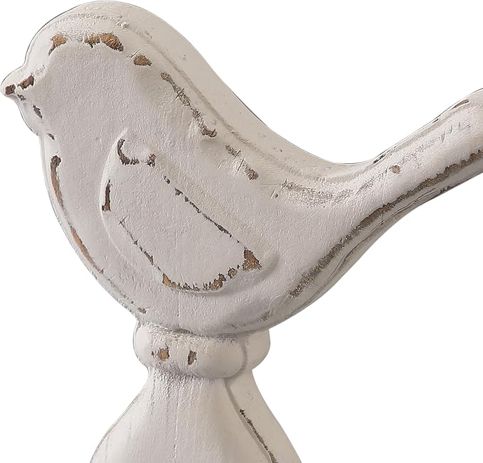 Farmhouse Small Bird Figurines Home Decor for Shelf 6 X 8 Inch, Handmade Distressed White Wooden Decorative Birds Statue Table Decorations for Foyer Dining Room Living Room Bedroom