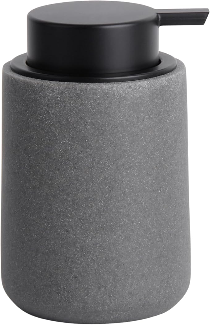 Clasin Home Resin Hand Soap Dispenser with Easy-to-Press Pump, Refillable Liquid Soap Dispenser with Sandstone Like Finish, Waterproof Bottle Labels for Bathroom Kitchen Dish Lotion (Gray, 10 oz)