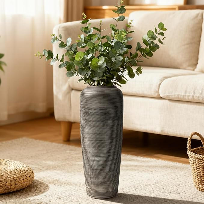 Vintage Ceramic Floor Vase – 19.7 Inch Distressed Glazed Oversized Floor Urn, Rustic Country Decor for Entryway, Living Room & Corner