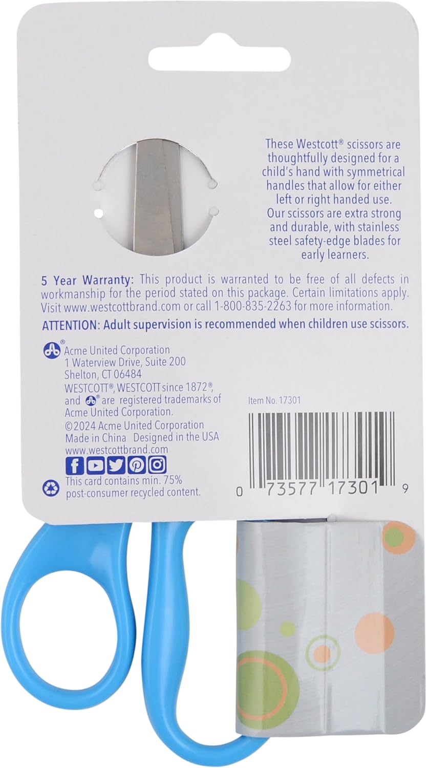 Westcott 5" Blunt-Tip Scissors for Kids - Durable School & Craft Scissors in Red or Blue