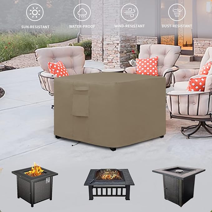 Easy-Going Outdoor Fire Pit Cover Square 36" Lx36 Wx24 H, Durable Outdoor Gas Firepit Cover, Waterproof and Weatherproof Cover for Fire Pit, Camel