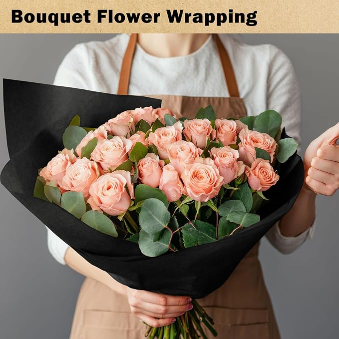 RUSPEPA Black Kraft Wrapping Paper Roll, 17.5"x 393"(32.8'), Recyclable Black Art Gift Wrap Paper for Gift Wrapping, Table Covering, Kids Craft Supplies, Bouquet Flower, Poster Bulletin Board, 80GSM