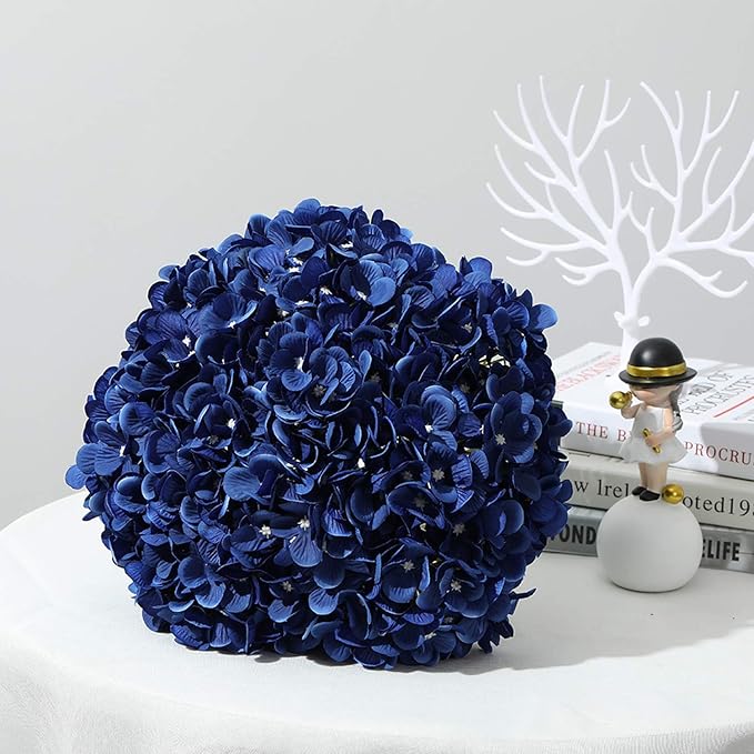 10PCS Silk Hydrangea Heads with Stems Artificial Flowers for Wedding Party Home Decor (Royal Blue)