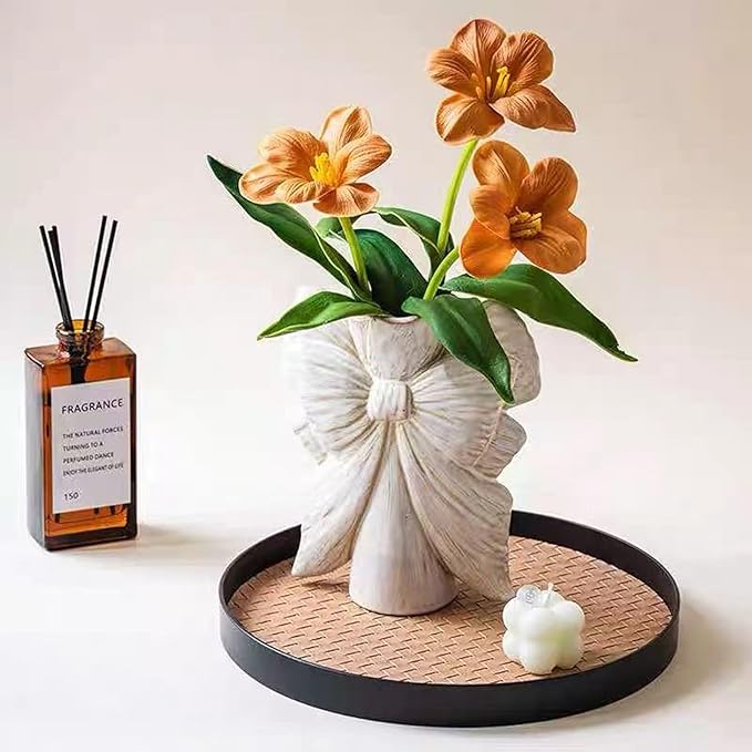 Bow Vase,Small White Ceramic Bow Flower Vase for Home Decor,Boho Style Unique Vases for Flowers,Small Cute Wabi Sabi Vases for Living Room Décor