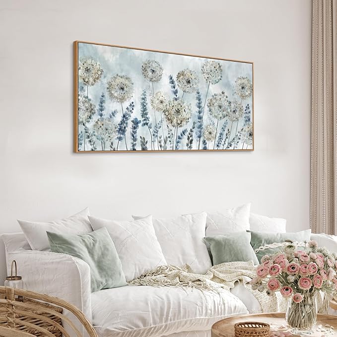 VEAEE Farmhouse Canvas Wall Art - Flowers Dandelion Wall Pictures,Living Room Decor,Nature Artwork Prints Abstract Grass Paintings for Bedroom Home Office Decoration 20"x40"