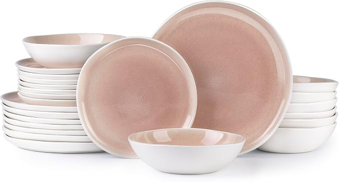 AmorArc Ceramic Dinnerware Sets,Handmade Reactive Glaze Stoneware Plates and Bowls Sets,Highly Scratch Resistant | Dishwasher & Microwave Safe Dishes Set,Service for 8 (24pc)