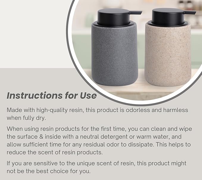 Clasin Home Resin Hand Soap Dispenser Easy-to-Press Liquid Pump, Refillable Soap Dispenser with Sandstone Like Finish, Waterproof Bottle Labels for Bathroom Kitchen Dish Lotion (Beige,10 oz)