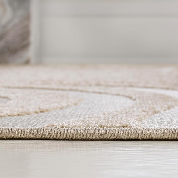 JONATHAN Y Maribo High-Low Abstract Striped Beige/Cream 4x6 Indoor/Outdoor Area Rug for Patio, Backyard, Living Room, Bedroom, Office, Hose-Washable (SCN103D-4)