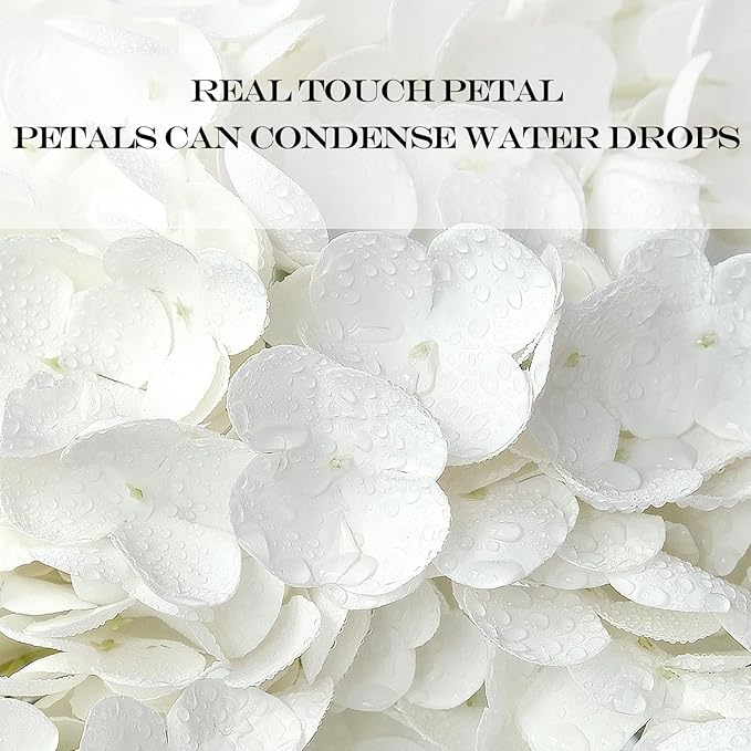 White Hydrangea Artificial Flowers, 3Pcs Large 21” Royal Real Touch Latex Silk Flowers Faux Hydrangea, Lifelike Fake Flower for Spring Wedding Bouquet Table Centerpieces Indoor Home
