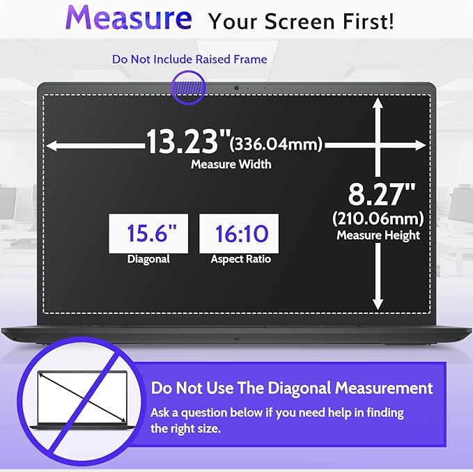 Peslv 15.6 Inch Laptop Privacy Screen Compatible with Lenovo Hp Dell Acer Asus Thinkpad Envy Xps Computer 16:10 Aspect, Removable Anti Glare Blue Light Filter Protector, 15" Monitor Security Shield