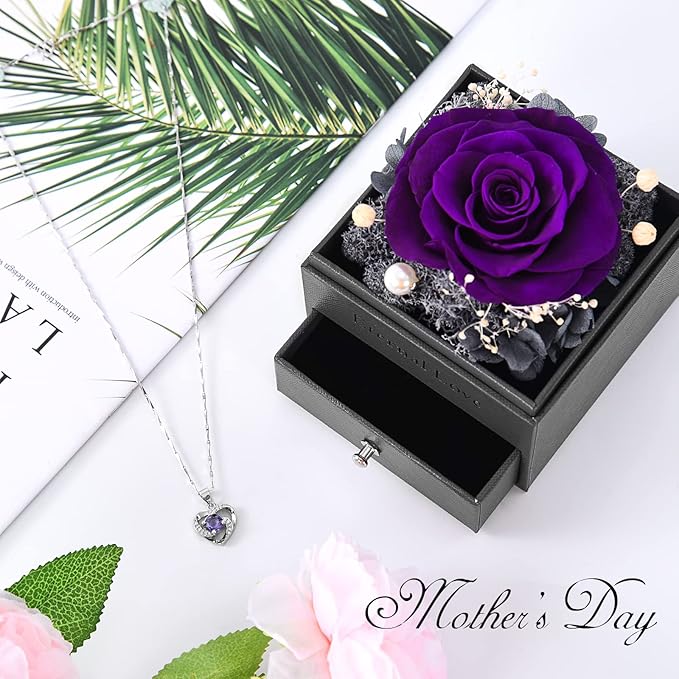SHOKUTO Preserved Rose,Birthday Gifts for Women Mom Girlfriend,Gifts for Mom Grandma Wife Daughter Sister,Jewelry Boxes with Necklace