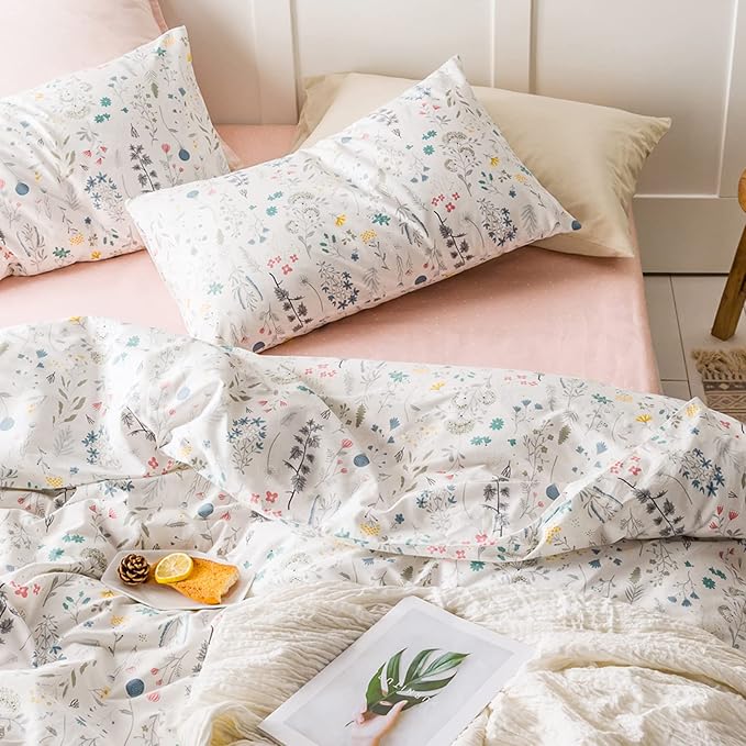 HighBuy 3 Piece Duvet Cover Set Twin Vintage Floral Bedding Set Cotton Printed Duvet Cover Set Ultra-Soft Breathable (1 Duvet Cover + 2 Pillow Shams) (Twin(68"x86"), Flower)