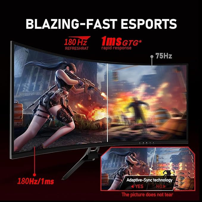 ZZA UltraWide 34 inch Curved Monitor 1500R PC Screen 180hz Refresh Rate WQHD 3440x1440 Computer Gaming Monitor VA PanelAMD FreeSync Premium | HDR10 | 99% sRGB | VESA