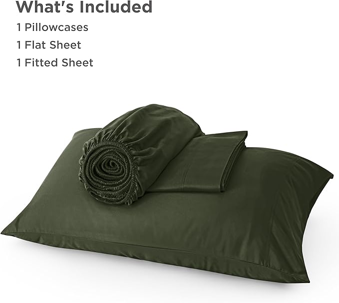 Bedsure Cooling Sheets Twin, Rayon Derived from Bamboo, Breathable & Soft Twin Sheets Set, Deep Pocket Up to 16 Inches, Hotel Luxury Silky Bedding for Hot Sleepers, Olive Green