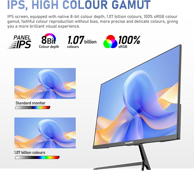 Gawfolk 27 inch IPS 2K QHD (2560×1440) Computer Monitor 75Hz Gaming PC Screen, 1ms，Adaptive Sync,100% sRGB, 1.07 Billion Colours, HDMI2.0、DisplayPort 1.4, Built-in Speaker - Black
