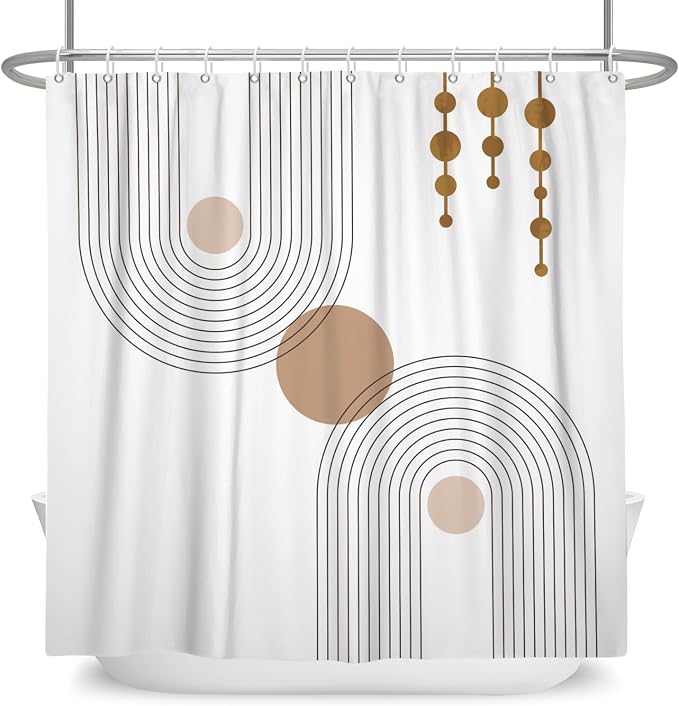 Mid Century Shower Curtain Minimalist Abstract Arch Simple Sun Modern Shower Curtains Bohemian Geometric Aesthetic Bathroom Decor Waterproof Fabric Curtain with Hooks 72x84 inch