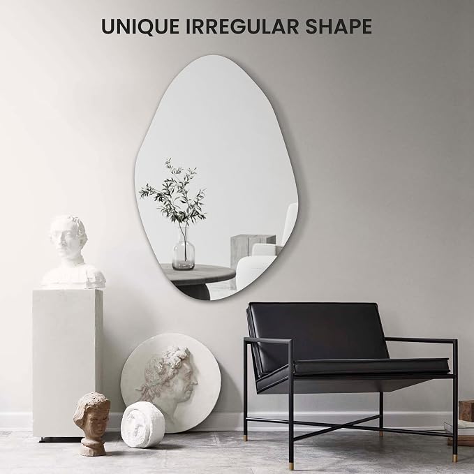 TRAHOME Irregular Asymmetrical Wall Mirror for Living Room Bathroom Entryway, Modern Decorative Mirror Hanging (Hook Style, 36'' x 24'')