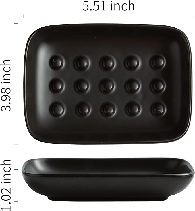 Miamolo Soap Dish, Ceramic Soap Holder Shower Soap Dish for Bar Soap Sponge, Soap Saver Tray for Bathroom Kitchen Sink, Black