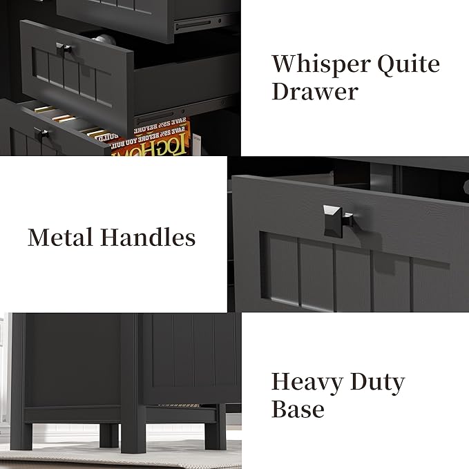 Executive Desk, Modern Farmhouse Computer Desk with Drawers & Cabinet, Home Office Desk for Work Study Writing Workspace (Black, 62")
