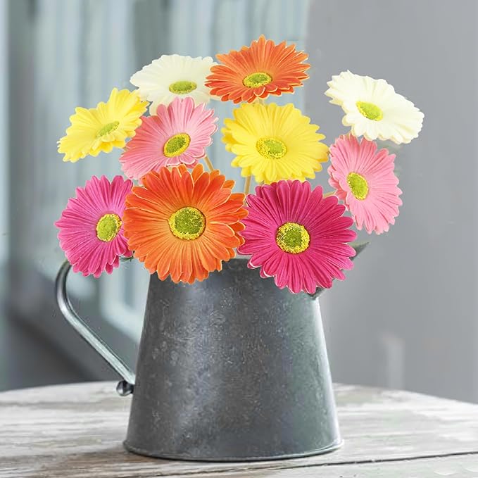 10 Pcs Artificial Gerbera Daisies Flowers Artificial Daisy Bouquet Fake Daisy Stems Faux Flowers Bulk Artificial Flowers Wildflowers Silk Flowers for Wedding Bridal Bouquet Party Home Kitchen