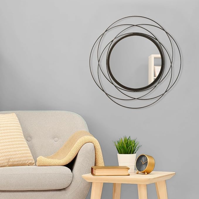 Wall Mirror Mounted Round Decorative Mirrors with Iron Metal Wire Frame Mirror for Wall, Home Decorative Bathroom Vanity, Living Room or Bedroom Large 20”