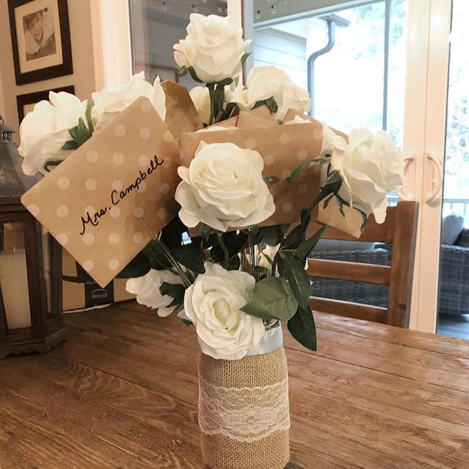 Veryhome Artificial Flowers Silk Roses Fake Bridal Wedding Bouquet for Home Garden Party Floral Decor 10 Pcs (White Curved stem)
