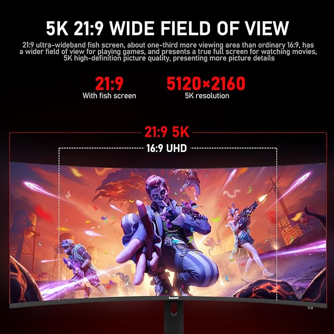 Gawfolk 40-inch IPS WUHD 5K (5120x2160) Ultrawide Curved 120Hz Gaming Computer Monitor, 2500R PC Screen, 21:9, 120% sRGB, Adaptive sync,with Speaker,Supports Lifting Rotating,DisplayPort, HDMI, Black
