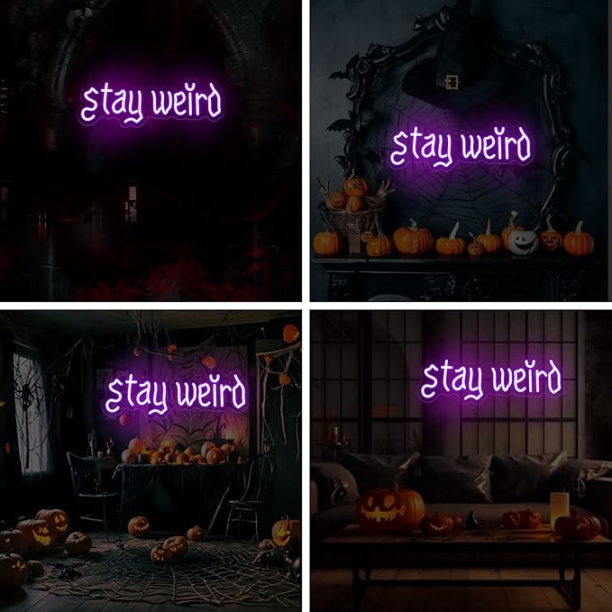 Stay Weird Neon Sign, Gothic Decor, Skeleton Hand Neon Sign, Vintage Font,Dark Art Decor for Bedroom, Living Room, Man Cave, Bar, Game, and Club, Living Room Birthday Party-Purple