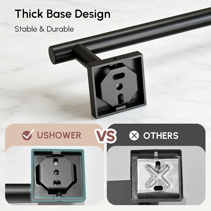 USHOWER Matte Black Bath Towel Bar, 30 Inch Towel Racks for Bathroom Wall Mounted, 304 Stainless Steel Towel Holder with Square Base, Modern Home Decor (Total Length 32 Inch)