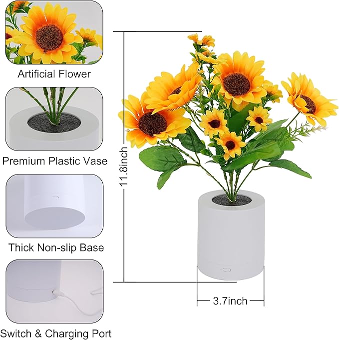 WSYEAR Sunflower Flower Lamp Gifts for Women, Birthday Christmas Ideal Gifts for Mom Granddaughter Girlfriend Friend Wife, Bedroom Bar Coffee