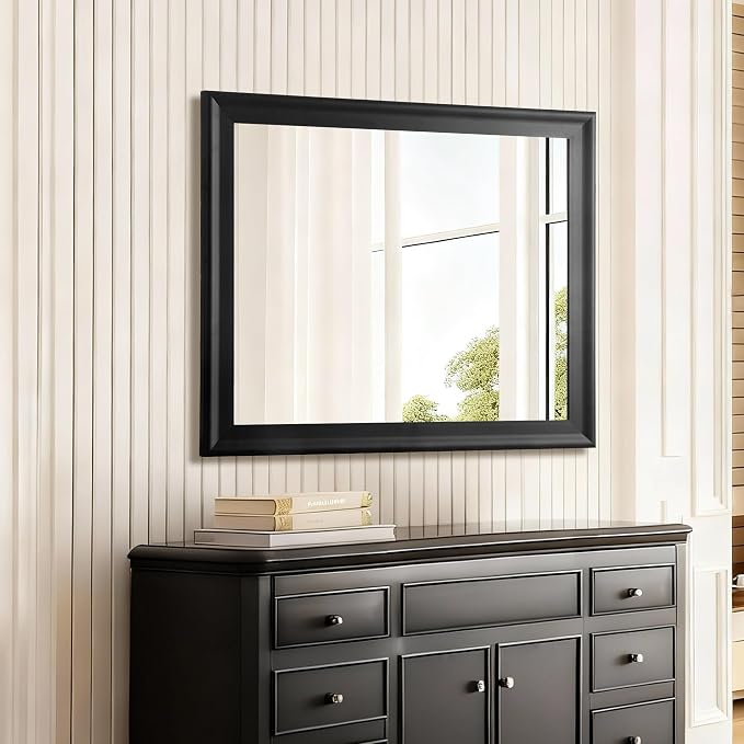 CULER Black Wall Mirror for Bathroom,Rectangle Rustic Large 30 x 36 inch Hanging Vanity Mirrors for Living Room,Bedroom,Entryway