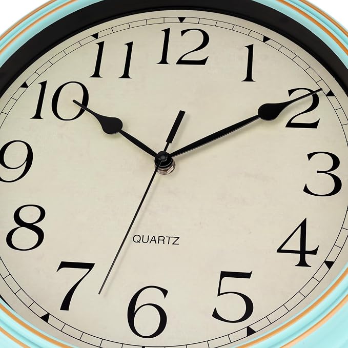 Foxtop 14 Inch Wall Clock Battery Operated Silent Non-Ticking Round Classic Vintage Retro Wall Clock Decorative for Living Room Kitchen Home Office (Light Turquoise)