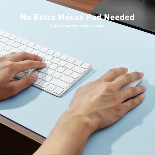 Aothia Leather Desk Pad - Non-Slip PU Leather Protector & Mouse Pad | Waterproof Office Mat (36" x 17", Baby Blue)