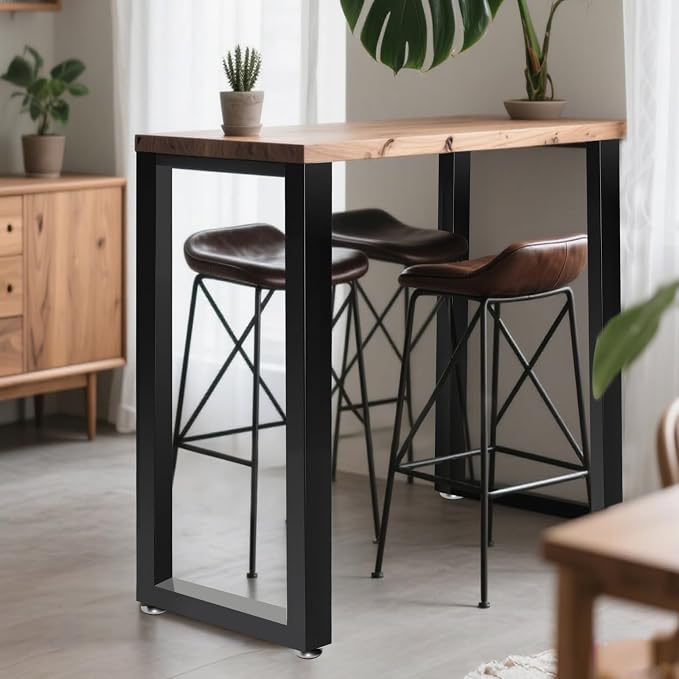 40 Inch Metal Bar Table Legs, Heavy Duty Desk Dinning Table Legs with Adjustment Feet Pads DIY Iron Furniture Feets, Set of 2,Black