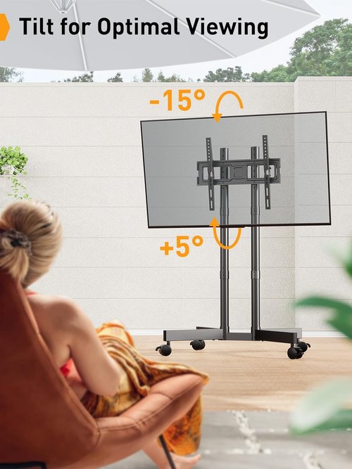 Perlegear Rolling TV Stand - Mobile Cart for 32-75 Inch TVs | Height Adjustable with Tilt & Wheels, Max VESA 400x400mm, 88lbs Capacity
