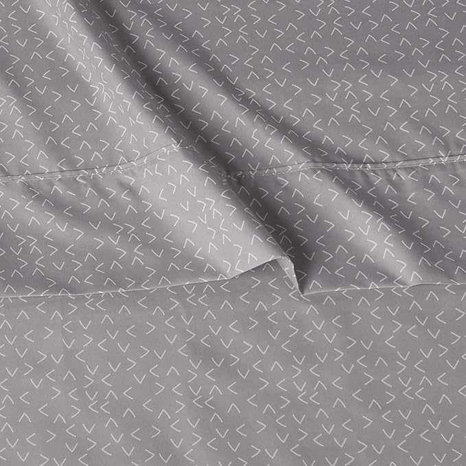 Amazon Basics Lightweight Super Soft Easy Care Microfiber 4 Piece Bed Sheet Set With 14-inch Deep Pockets - Queen, Grey Arrows,Printed