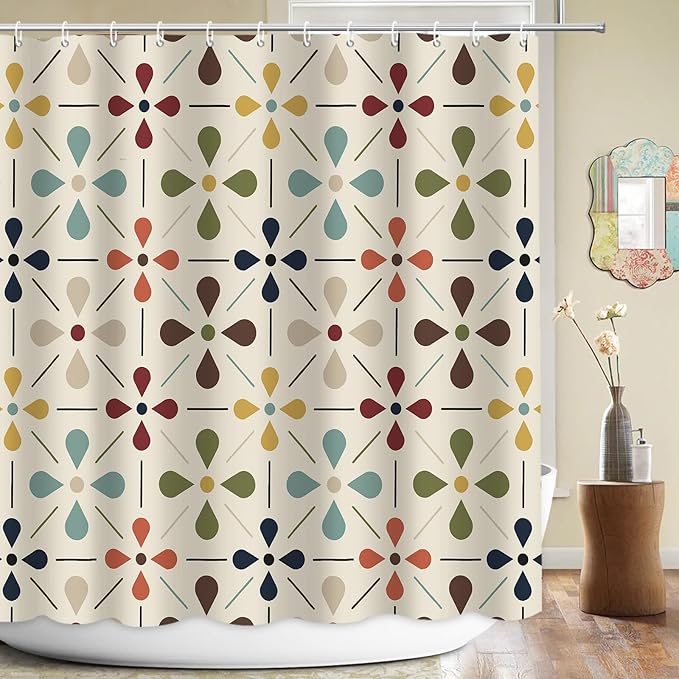 APROPHIC Mid Century Shower Curtains for Bathroom, Vintage Geometric Bathroom Decor Set with Hooks, Washable Kitchen Retro Decorations Waterproof Polyester Fabric Shower Curtain, 72x72 Inch