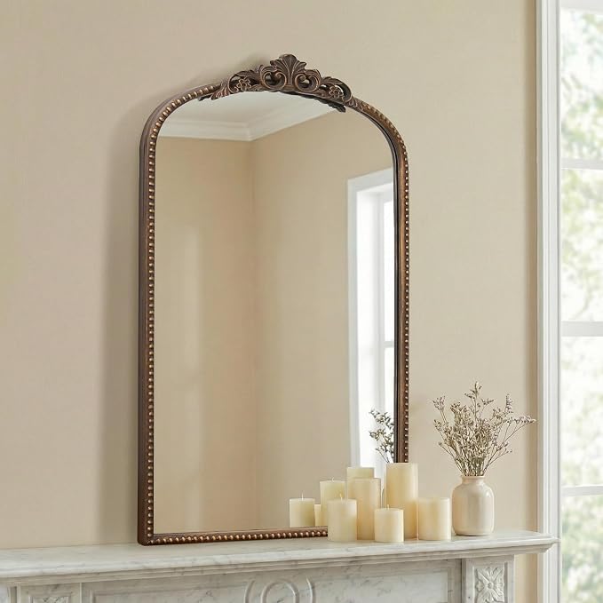 Micasso Vintage Arch Bronze Mirror: 31"x 19" French Baroque Antique Mirror - Traditional Ornate Decorative for Wall/Bathroom/Entryway/Hallway - Home Decor for Living Room