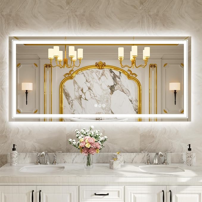 WTTY LED Bathroom Mirror 84''x40'' with Front and Backlight, Large Dimmable LED Vanity Wall Mirrors, Double LED Mirror for Bathroom with Anti-Fog, 3 Colors, Memory Function, Shatter-Proof, ETL Listed