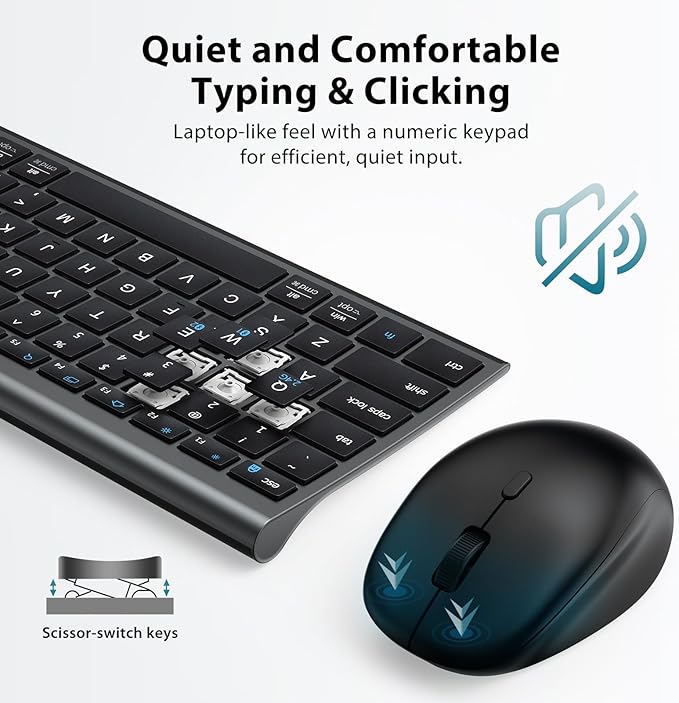 iClever DK05 Bluetooth Keyboard and Mouse Combo, Multi-Device Wireless Keyboard and Mouse (2.4GHz+Bluetooth), USB-C Rechargeable, Slim Compact Design, Comfortable Typing for PC/Laptop/Windows/Mac