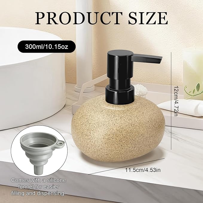 300ml 10oz Ceramic Hand Soap Dispenser, Refillable Modern Pump Dispenser for Hand and Dish Wash, Heavy & Sturdy Liquid Soap Dispenser for Kitchen Countertop and Bathroom (Brown)