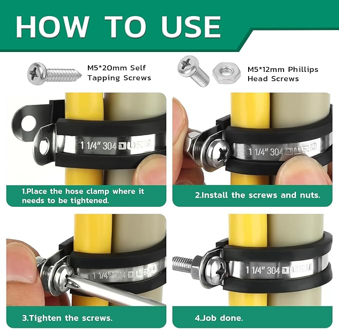 OURU 280PCS Cable Clamps with Screws Assortment Kit 304 Stainless Steel Rubber Cushioned Insulated Wire Pipe Clamps 13 Sizes—1/8" 3/16" 1/4" 5/16" 3/8" 1/2" 5/8" 3/4" 1" 1-1/4" 1-1/2" 1-3/4" 2”