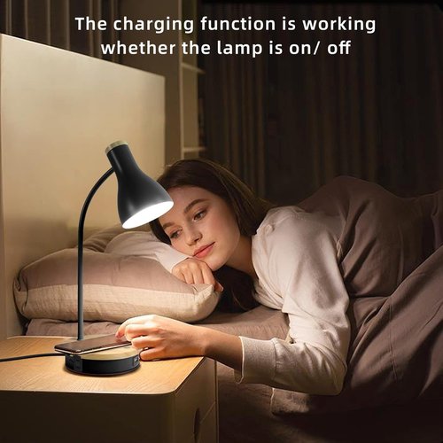 LALISU Metal Desk Lamp - Wireless Charging & Touch Control | 3-Way Dimmable Bedside Light (Black)