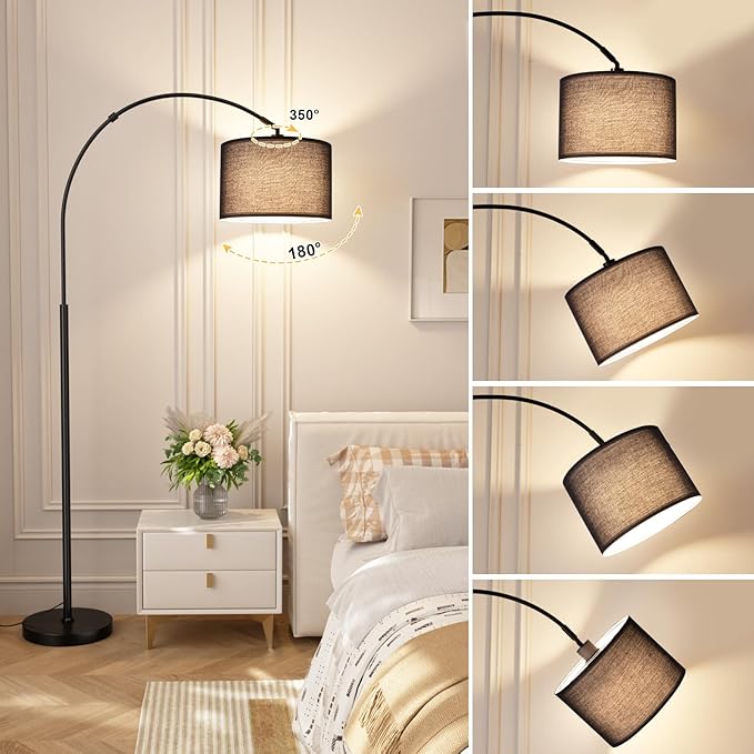 Ambimall Dimmable Arc Floor Lamp with Remote, Color Temperatures and Brightness Adjustable, Arched Floor Lamp with Rotating Head, Over Couch Arched Reading Light for Living Room (Black and Black)