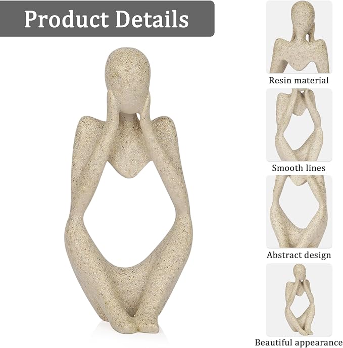 Sandstone Resin Thinker Style Abstract Sculpture Statue Collectible Figurines Home Office Bookshelf Desktop Decor (Small Sandstone, Focus)