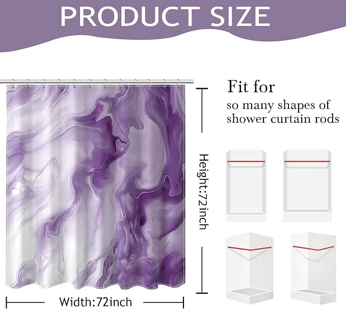 Mocsicka Shower Curtains for Bathroom, Purple Marble Shower Curtain for Bathroom, Abstract Purple and White Shower Curtain Modern Art Decor Waterproof Bath Curtain for Modern Bath Decor, 72 X 72 Inch
