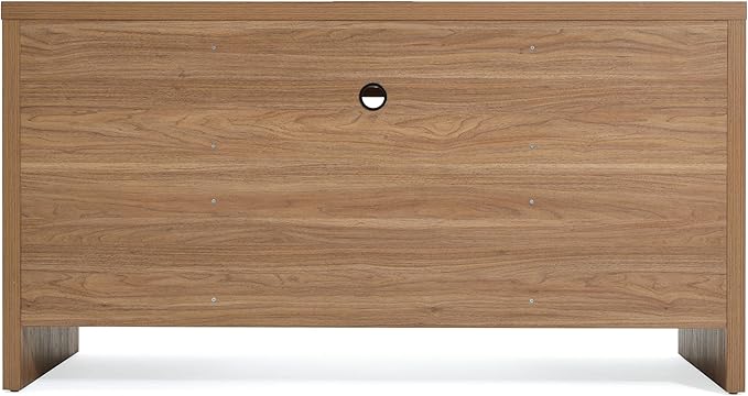 Yechen Executive Desk with 5 Drawers, 57" Modern Rattan Home Office Desk with Charging Station, File Drawer, Farmhouse Boho Computer Writing Desk for Study, Work, Oak